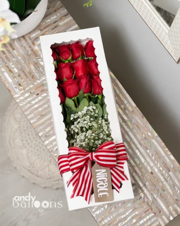 Elegant gift box with fresh cut roses, perfect for surprise delivery on birthdays, anniversaries, or to say congratulations