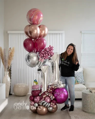 Large birthday balloon arrangement with age number balloons, a great choice for kids, women, or men – fully customizable