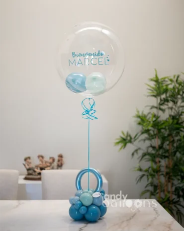 Express bubble balloon for a baby welcome celebration, featuring customizable message and baby-themed design