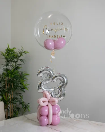Helium bubble balloon birthday gift, customizable with colors and message, perfect for a unique birthday surprise