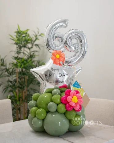 Birthday balloon surprise bouquet with vibrant balloons, ideal for celebrating birthdays and special moments