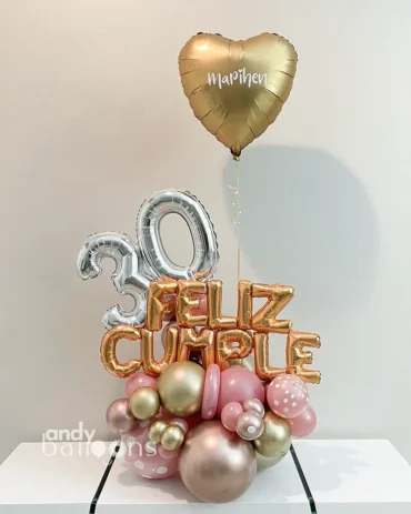Arreglo de globos ‘Feliz Cumple’ con globos de edad, una sorpresa festiva y divertida, personalizable para cualquier edad