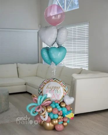 Birthday balloon arrangement with delivery available in Miami-Dade, Broward, and Palm Beach counties – perfect for sending birthday wishes
