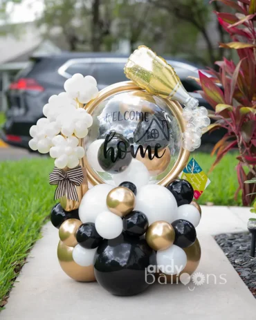 Elegant Home Sweet Home bubble balloon, customizable for welcoming someone home, perfect for new homeowners, returning family members, or realtors