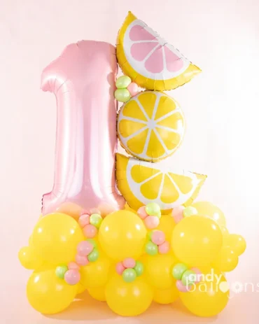 Lemonade-themed balloon arrangement with bright, cheerful colors, perfect for summer parties, birthdays, or surprise gifts