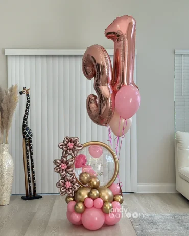 Mega Bubble Birthday Gift featuring a large bubble balloon, helium balloons, and custom age details for a personalized celebration