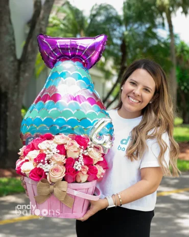 Mermaid-themed floral arrangement featuring fresh cut roses, perfect for a magical gift or ocean-inspired celebration