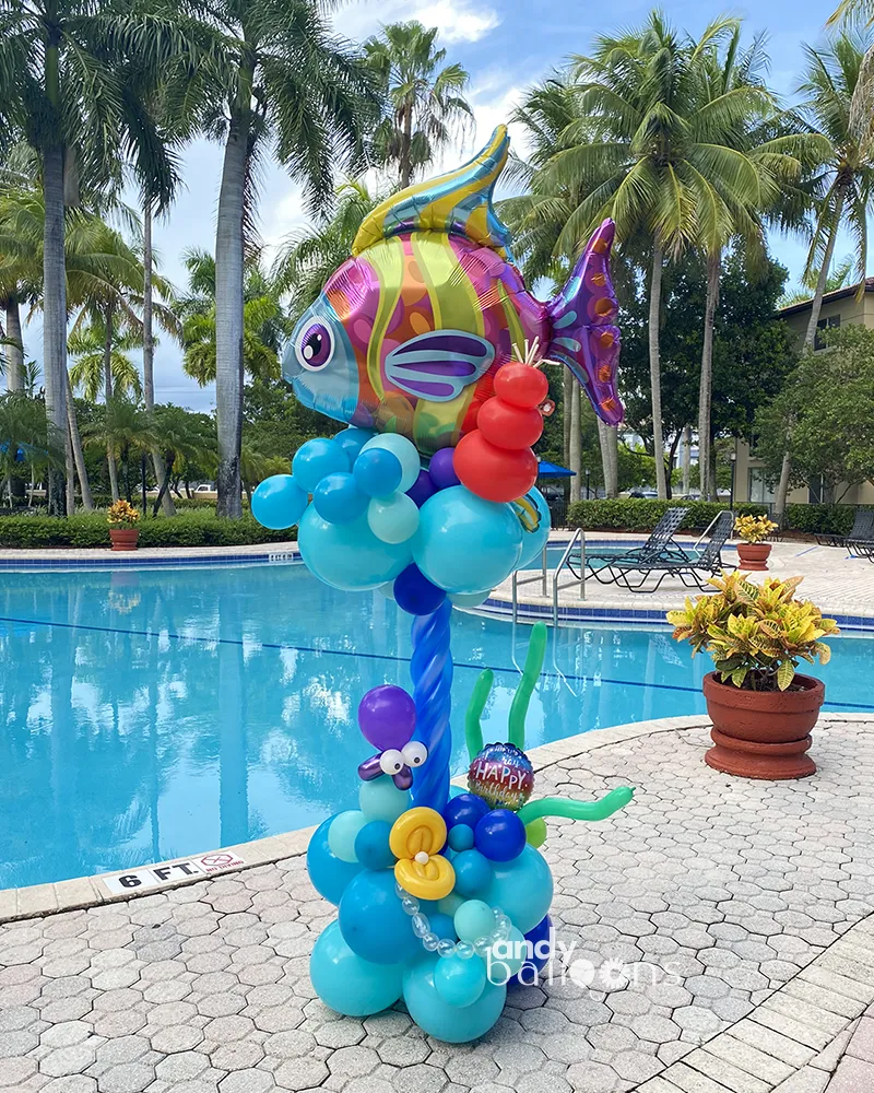 Under the Sea balloon column featuring ocean-themed decorations, perfect for birthday parties, ocean-themed events, and baby showers