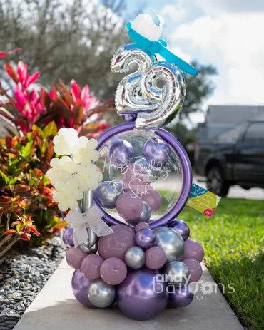 Balloon bouquet for a dentist with custom age and toothbrush balloon, perfect for a dental-themed birthday