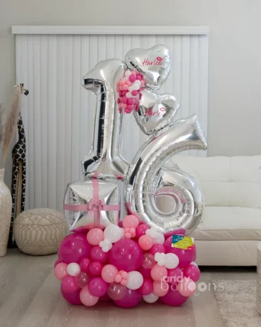 Personalized balloon bouquet with custom age, perfect for birthday celebrations and special milestones