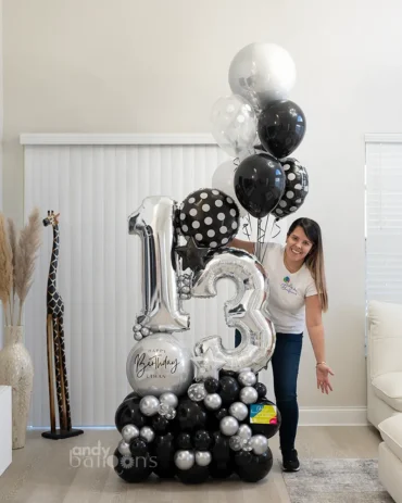 Super Age balloon bouquet, perfect for party decorations or surprise gift deliveries, customizable for any age