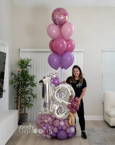 Large birthday balloon arrangement with age number balloons, a great choice for kids, women, or men – fully customizable