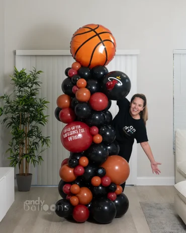 Basketball-themed balloon column or tower, ideal for sports events, birthday parties, or game-day celebrations