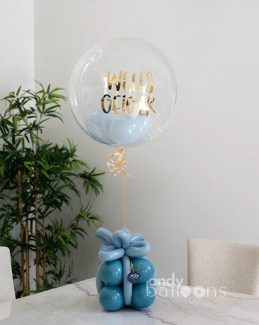 Helium-filled bubble balloon centerpieces, ideal for decorating tables at parties, celebrations, or special events