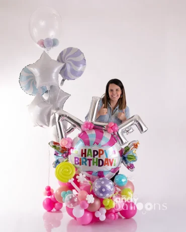 Fun Candyland inspired balloon bouquet for birthday parties