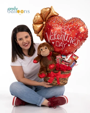 Beautiful Valentine’s Day basket filled with themed gifts and treats, perfect for surprising someone special