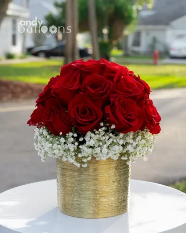 Elegant red roses arrangement in a vase with fresh roses for romantic gifting