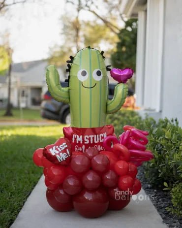 Stuck on You balloon arrangement featuring cactus-shaped balloon for romantic or playful gift