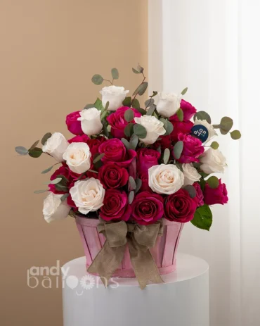 Amelia Rose Basket filled with fresh roses in an elegant floral arrangement